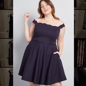 Off shoulder navy dress